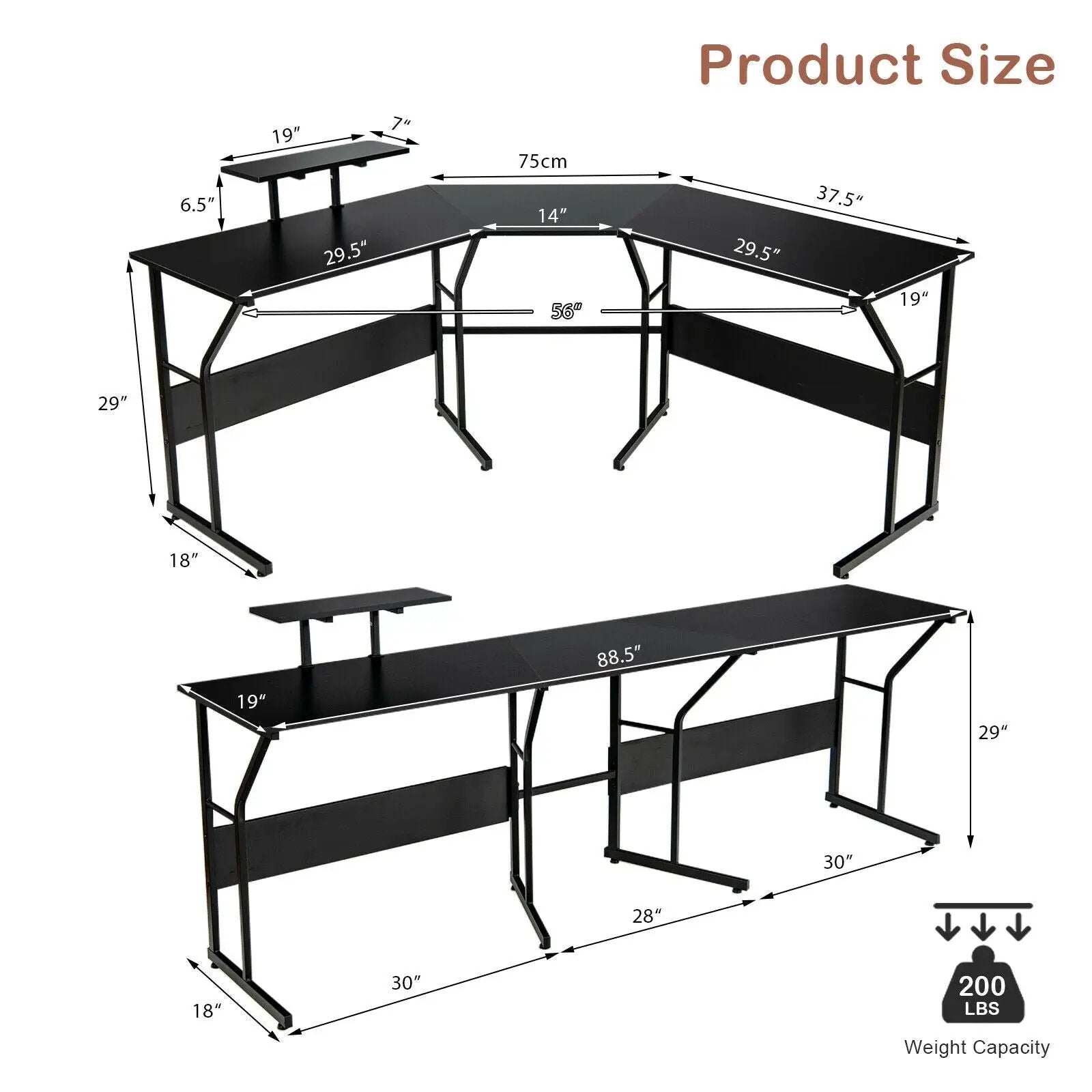 88.5 Inch L Shaped Reversible Computer Desk Table with Monitor Stand by DirectDeals