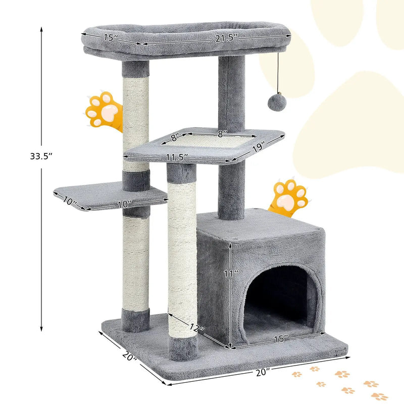 Cat Tree with Perch and Hanging Ball for Indoor Activity Play and Rest by DirectDeals