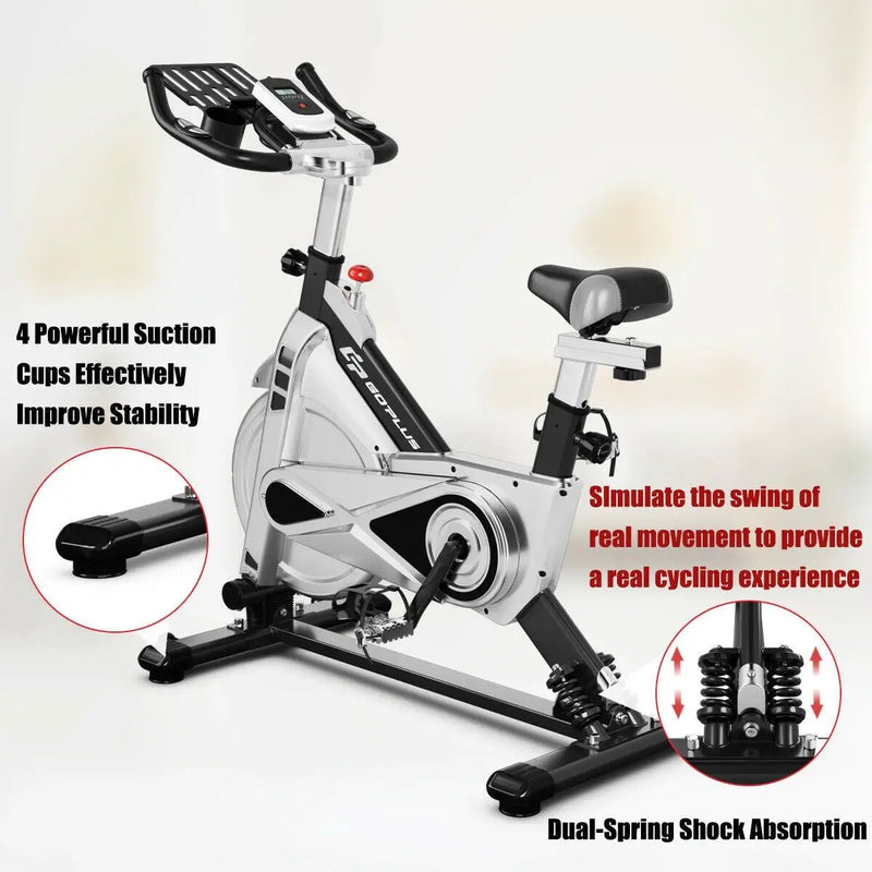 Stationary Silent Belt Adjustable Exercise Bike with Phone Holder and Electronic Display by DirectDeals