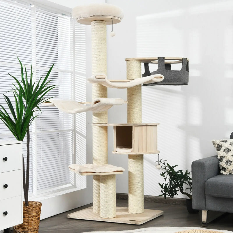 77.5-Inch Cat Tree Condo Multi-Level Kitten Activity Tower with Sisal Posts-Cream White by DirectDeals