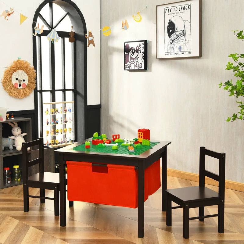 2-in-1 Kids Activity Table and 2 Chairs Set with Storage Building Block Table by DirectDeals