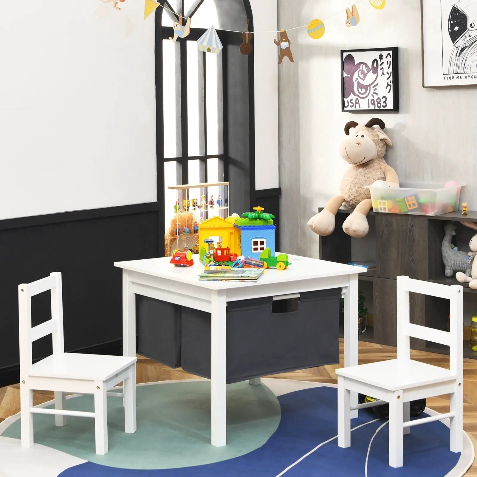 2-in-1 Kids Activity Table and 2 Chairs Set with Storage Building Block Table by DirectDeals