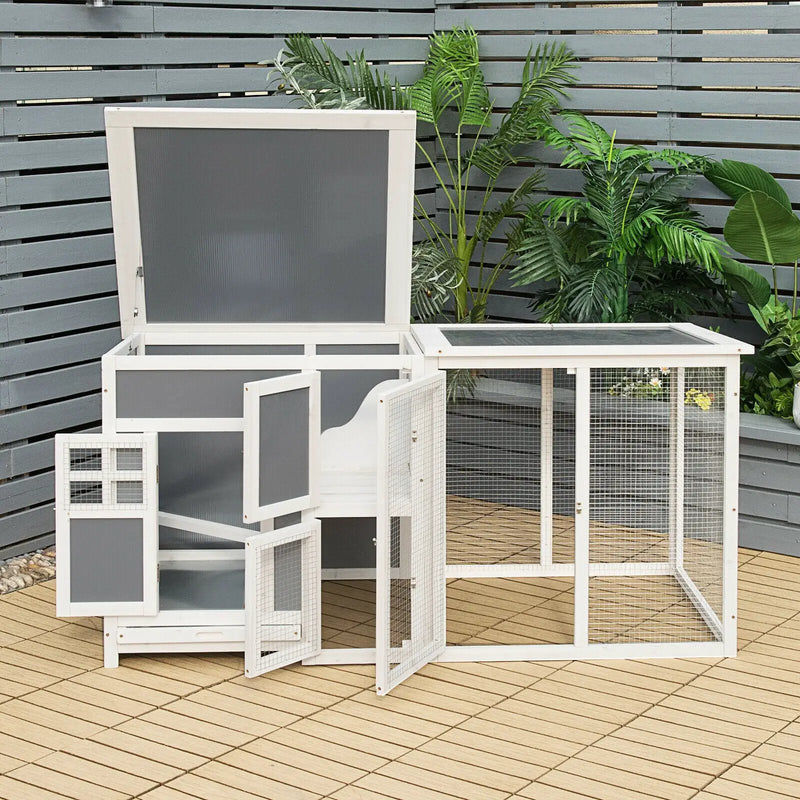 63 Inch Large Wooden Chicken Coop with Run Box and PC Roof by DirectDeals