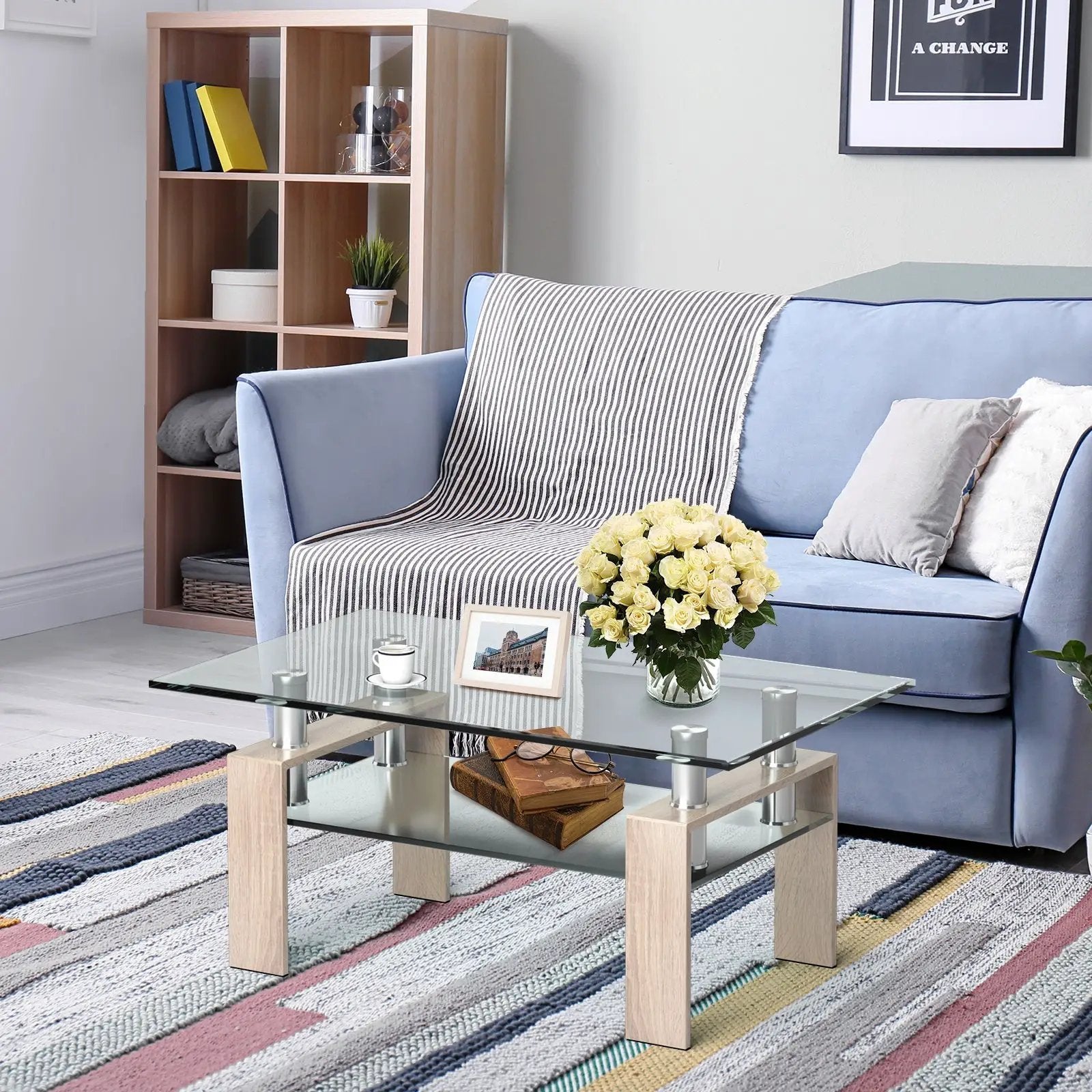 Rectangle Glass Coffee Table with Metal Legs for Living Room by DirectDeals