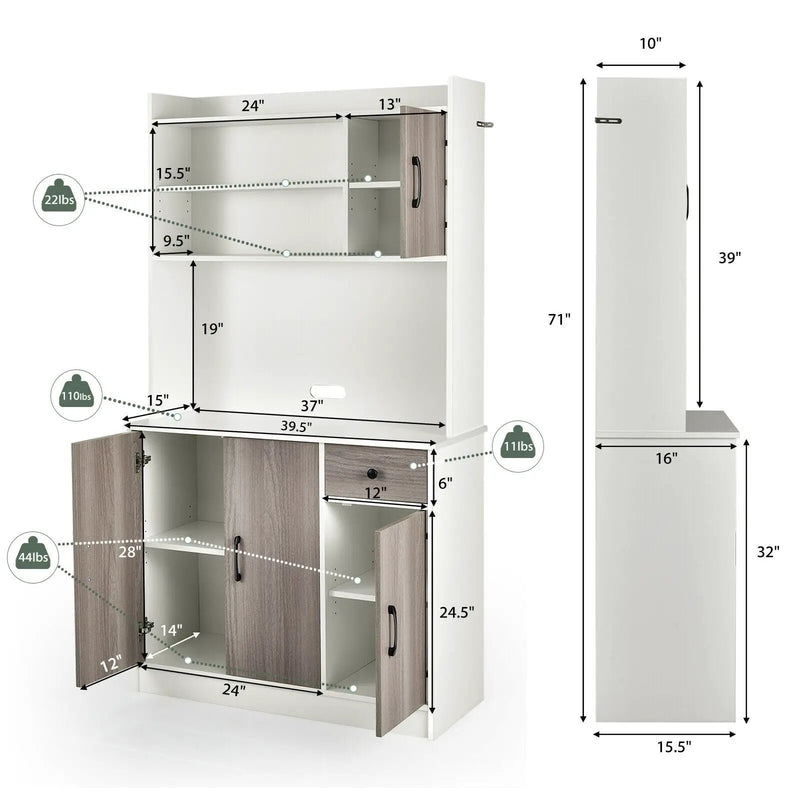 4-Door Freestanding Kitchen Buffet with Hutch and Adjustable Shelves by DirectDeals
