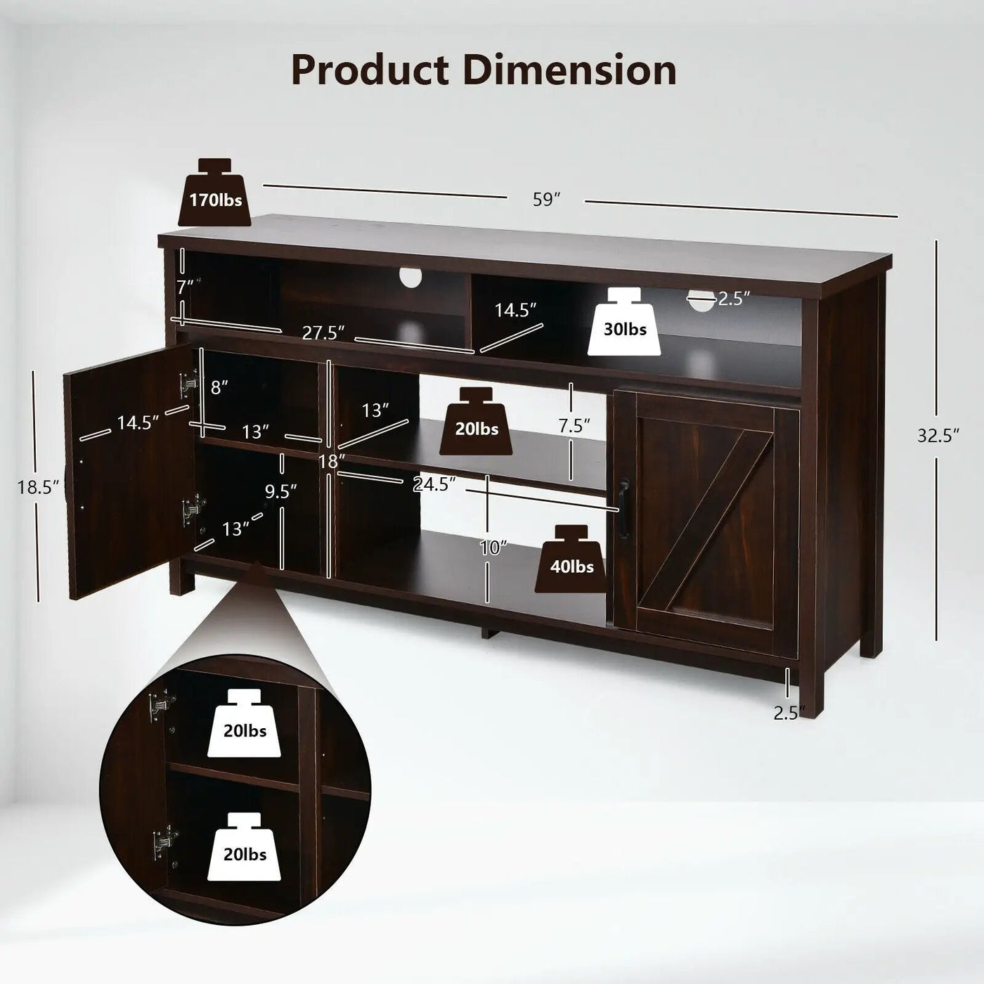 59 Inch TV Stand Media Center Console Cabinet with Barn Door for TV's 65 Inch by DirectDeals