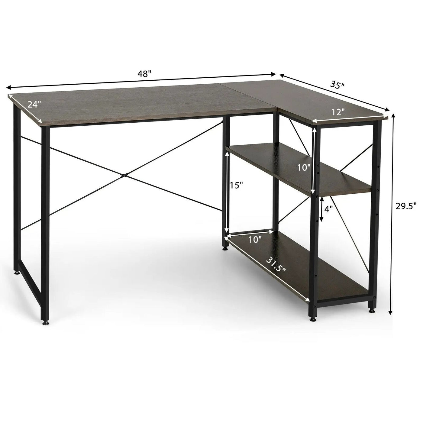 48 Inch Reversible L Shaped Computer Desk with Adjustable Shelf by DirectDeals