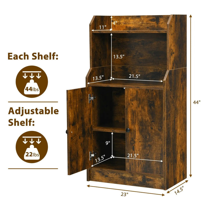 Storage Cabinet Bookcase with Doors and Display Shelf-Rustic Brown by DirectDeals