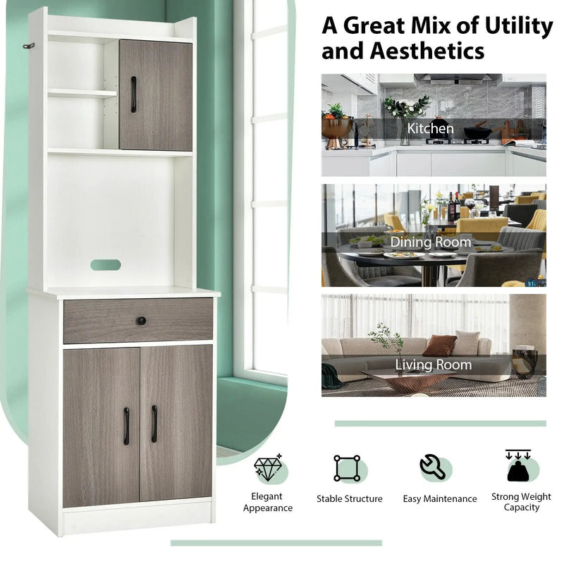 3-Door 71 Inch Kitchen Buffet Pantry Storage Cabinet with Hutch and Adjustable Shelf by DirectDeals