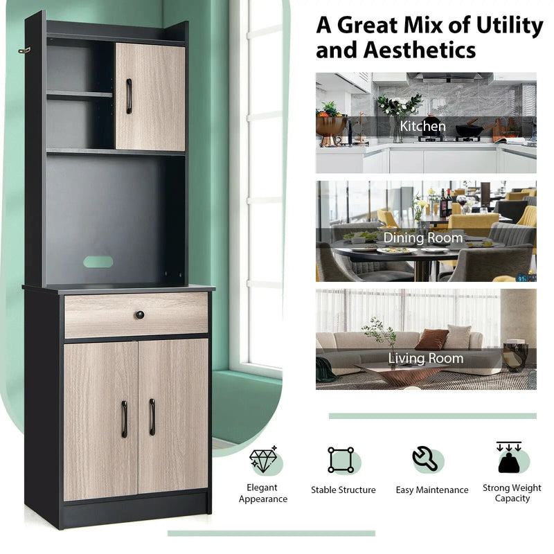 3-Door 71 Inch Kitchen Buffet Pantry Storage Cabinet with Hutch and Adjustable Shelf by DirectDeals