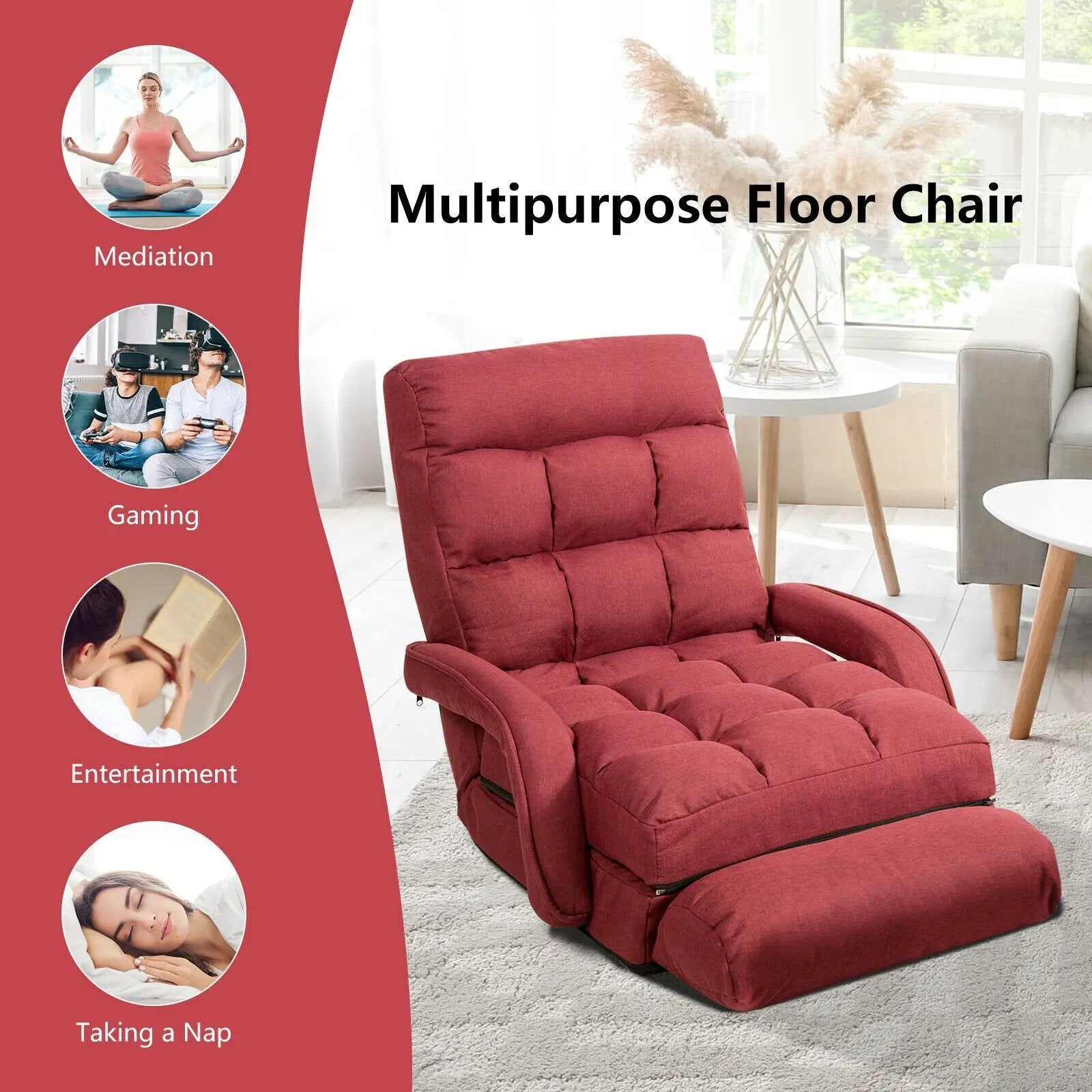 Folding Lazy Floor Chair Sofa with Armrests and Pillow by DirectDeals