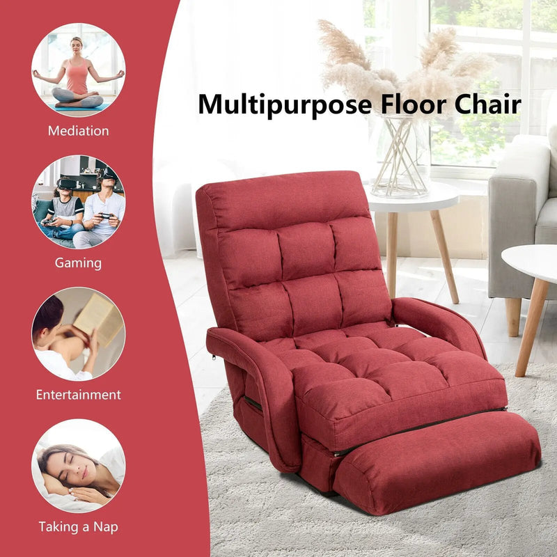 Folding Lazy Floor Chair Sofa with Armrests and Pillow by DirectDeals