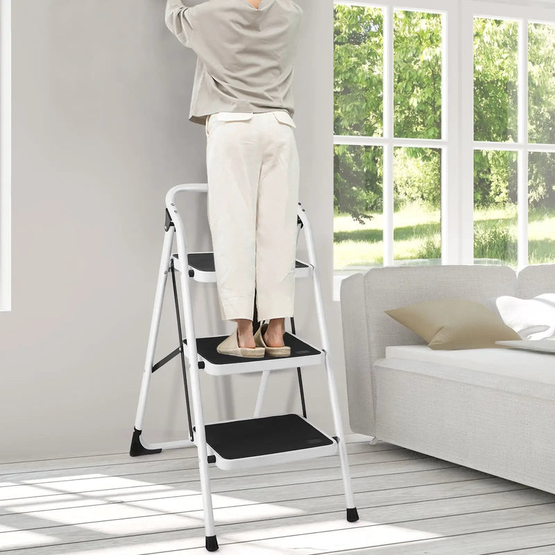 Folding 3-Step Ladder with Handgrip and Anti-Slip Platform by DirectDeals