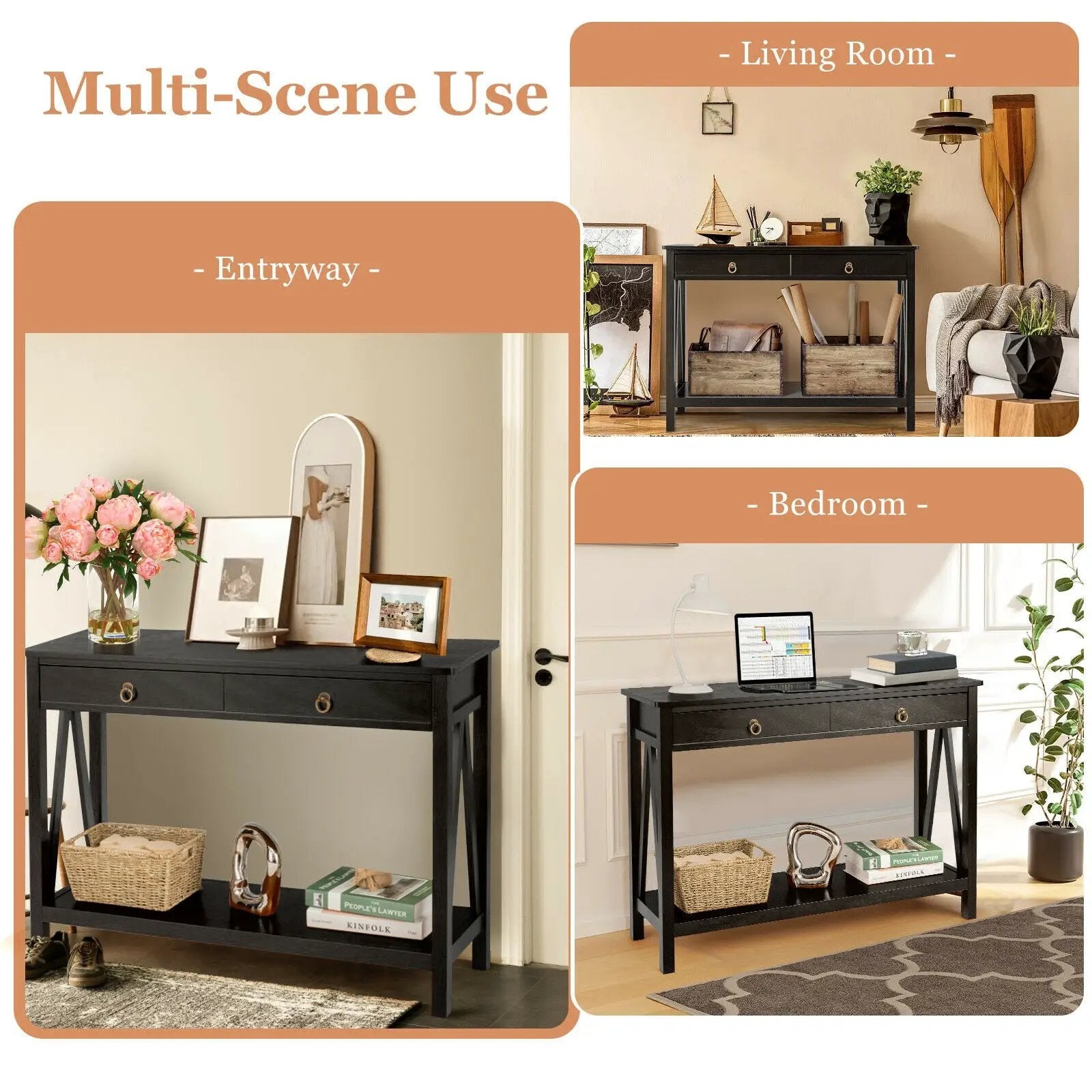 Console Table with Drawer Storage Shelf for Entryway Hallway by DirectDeals