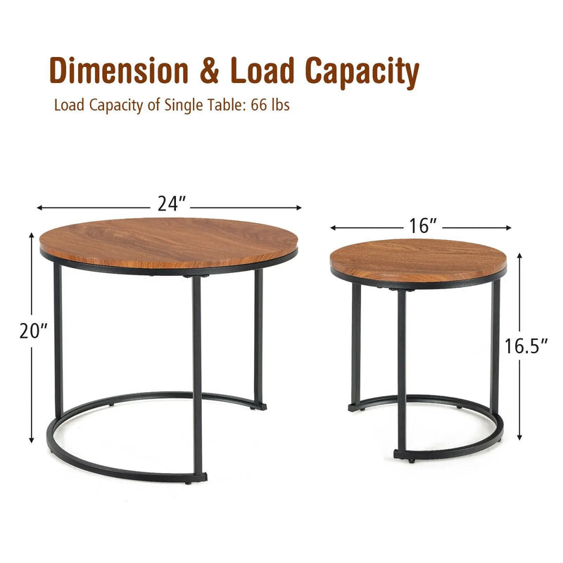 Set of 2 Modern Round Stacking Nesting Coffee Tables for Living Room by DirectDeals