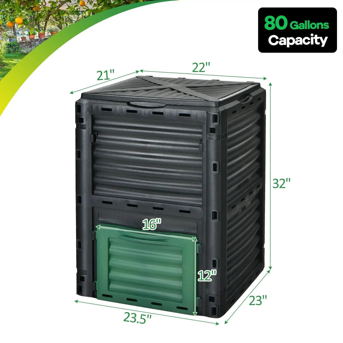 80-Gallon Outdoor Composter with Large Openable Lid and Bottom Exit Door by DirectDeals