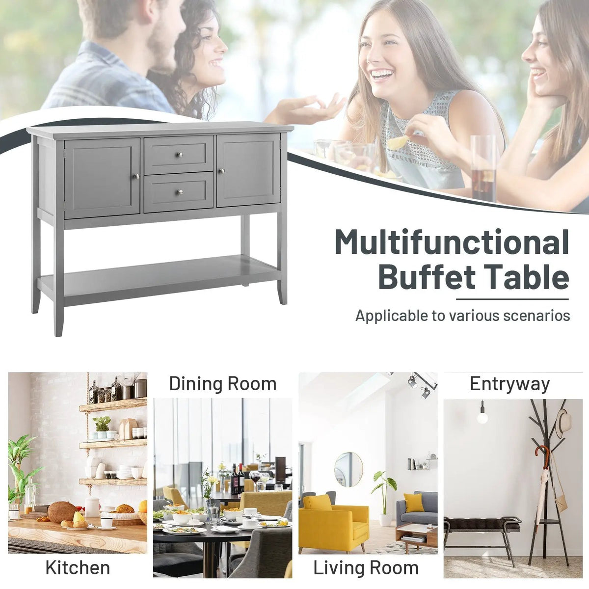 Wooden Sideboard Buffet Console Table with Drawers and Storage by DirectDeals