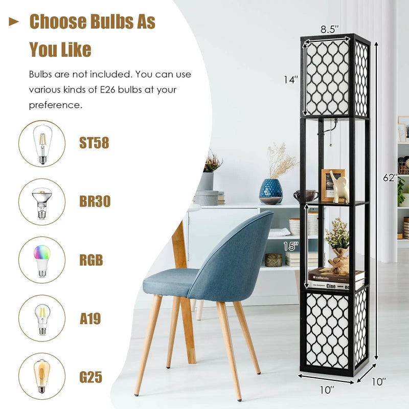 Modern Shelf Freestanding Floor Lamp with Double Lamp Pull Chain and Foot Switch by DirectDeals