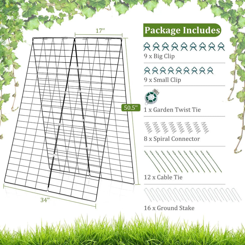 2 Pieces Foldable A-Frame Trellis Plant Supports with Twist Ties-Green by DirectDeals