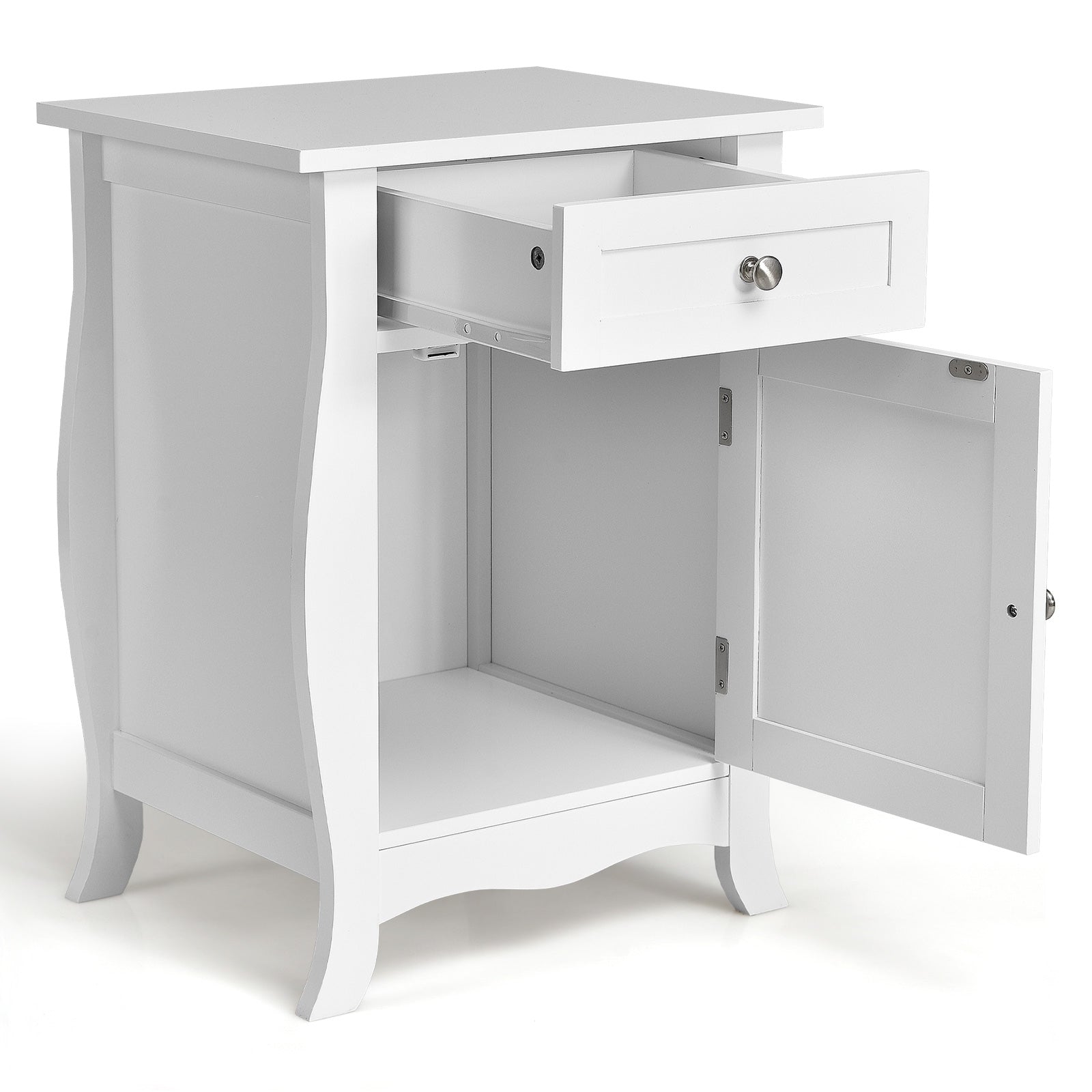 Wooden Accent End Table with Drawer Storage Cabinet Nightstand-White by DirectDeals