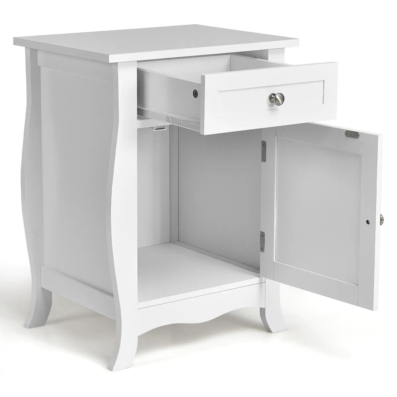 Wooden Accent End Table with Drawer Storage Cabinet Nightstand-White by DirectDeals