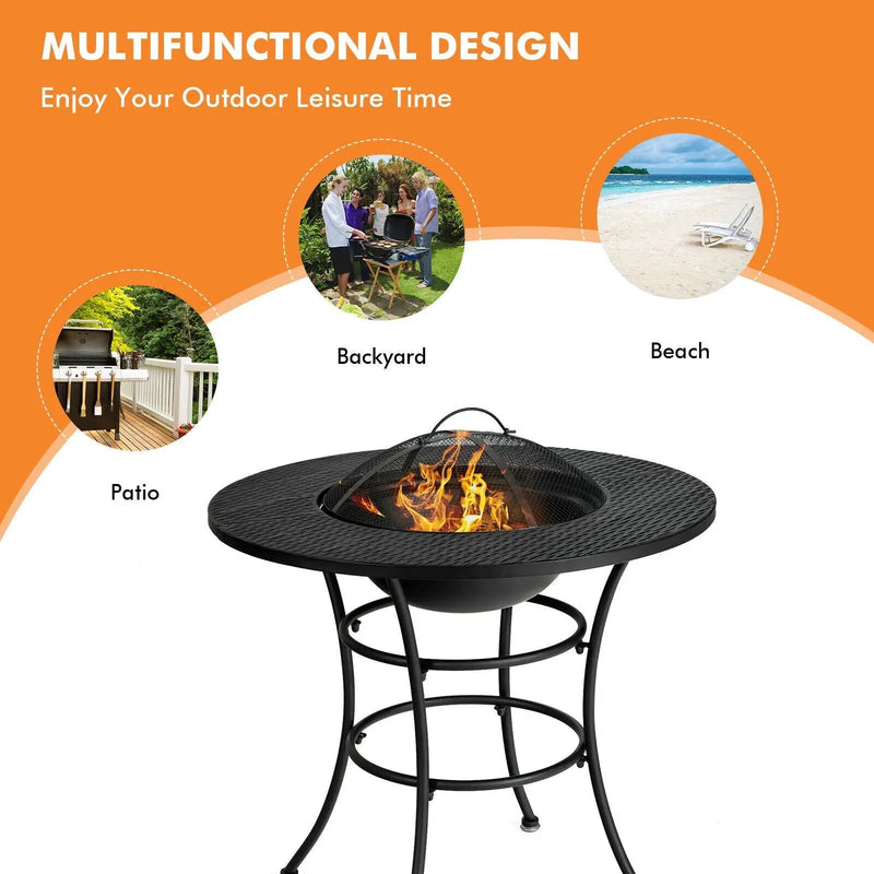 31.5 Inch Patio Fire Pit Dining Table With Cooking BBQ Grate by DirectDeals