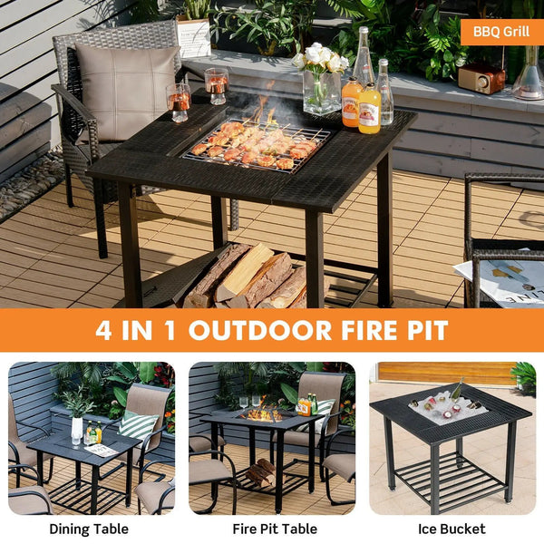31 Inch Outdoor Fire Pit Dining Table with Cooking BBQ Grate, photo 2 of 8