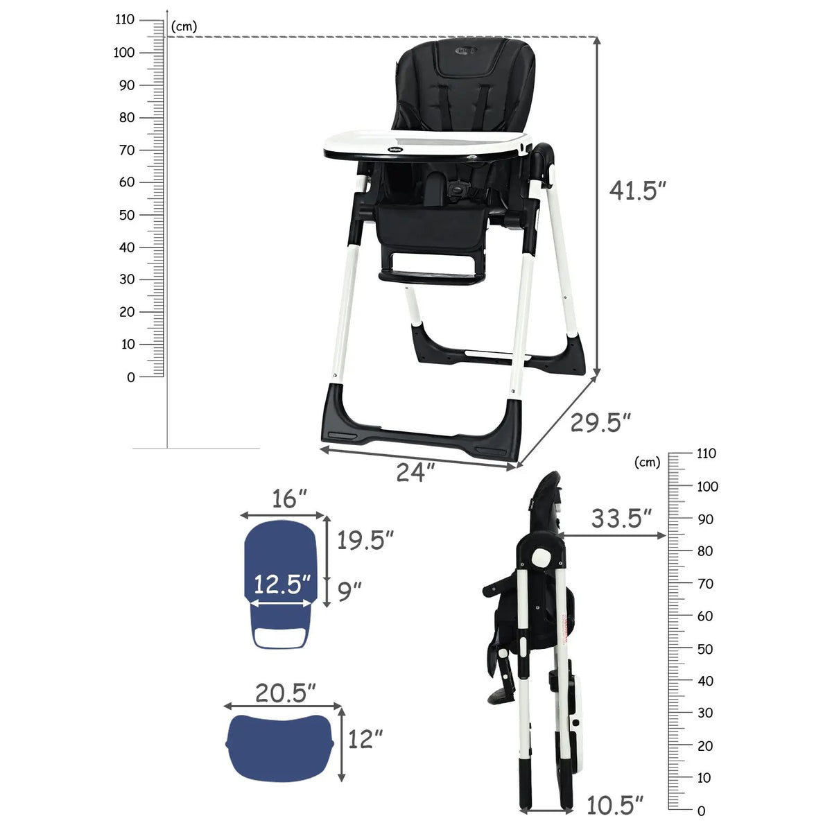 Foldable High chair with Multiple Adjustable Backrest by DirectDeals