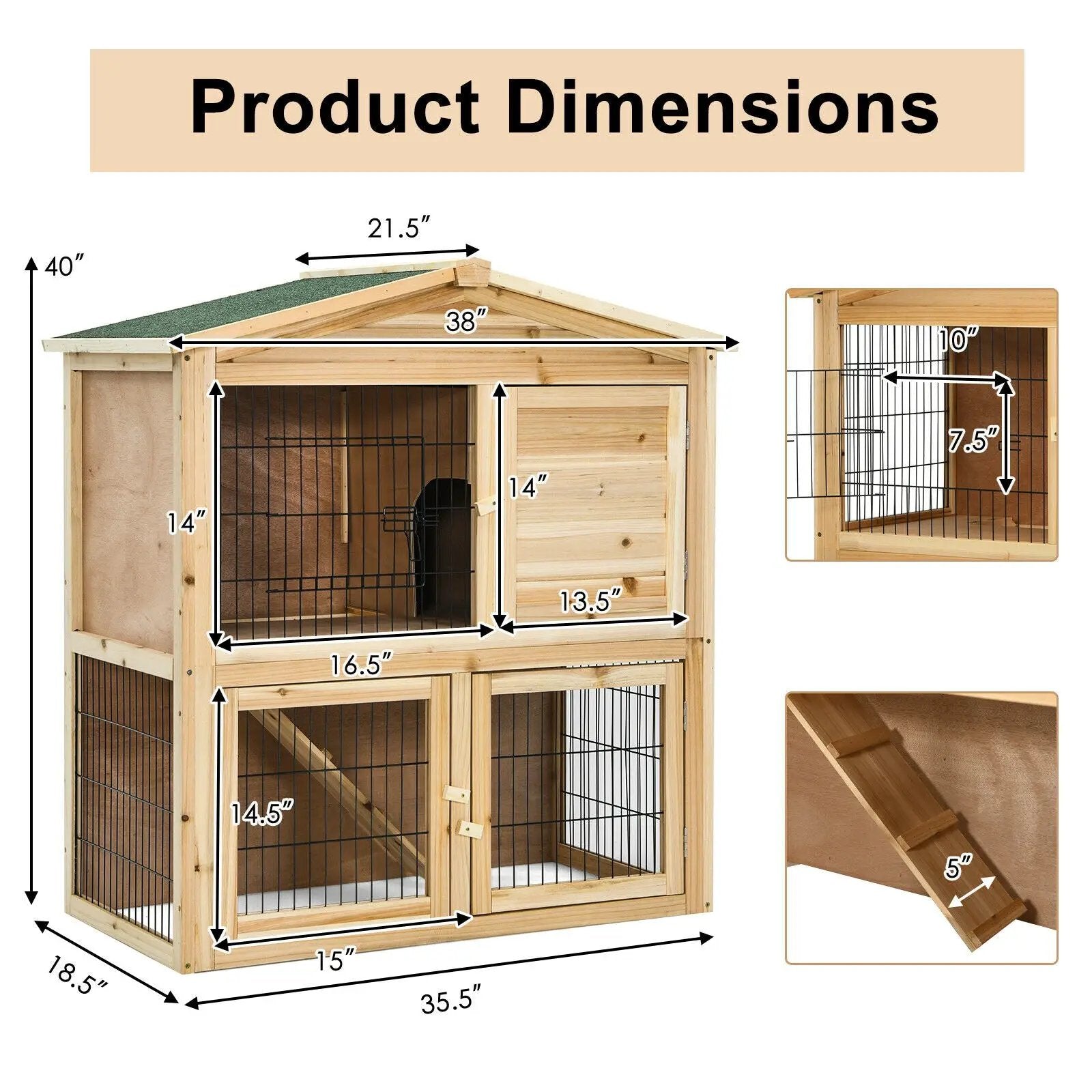 35 Inch Wooden Chicken Coop with Ramp by DirectDeals