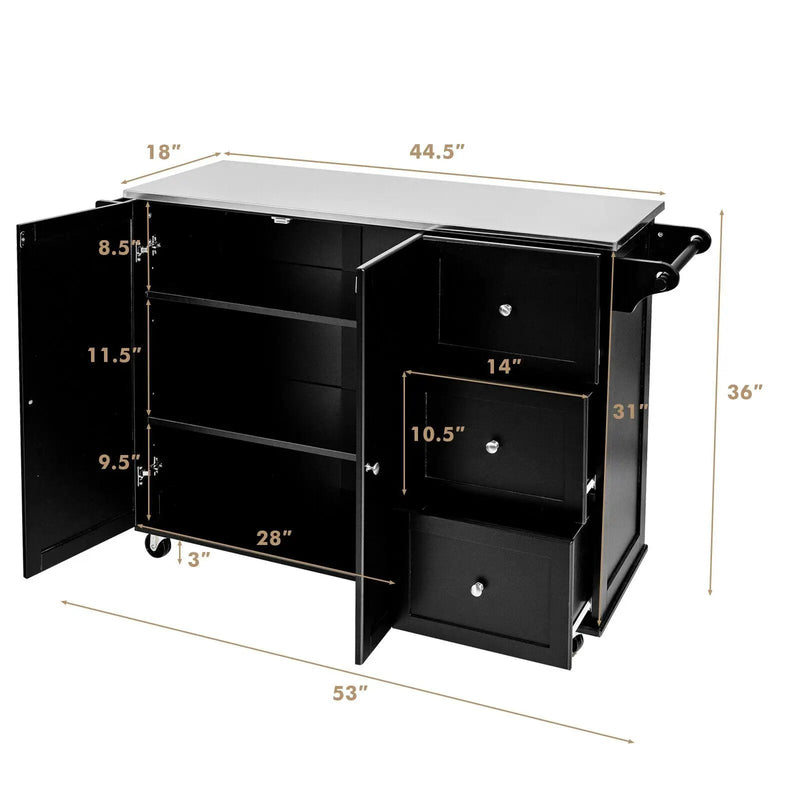 Kitchen Island 2-Door Storage Cabinet with Drawers and Stainless Steel Top by DirectDeals