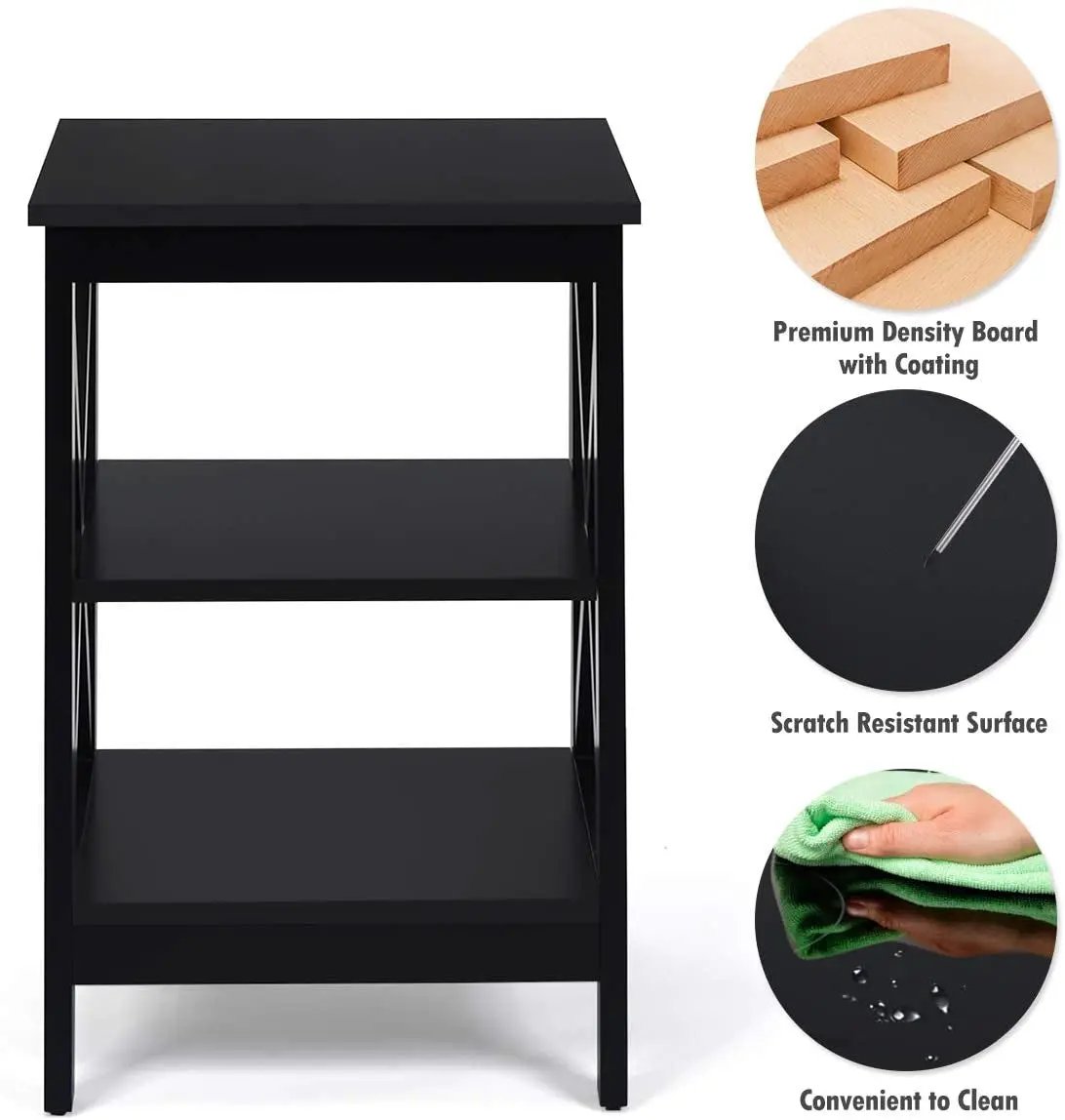 3-Tier X-Design Nightstands with Storage Shelves for Living Room Bedroom by DirectDeals