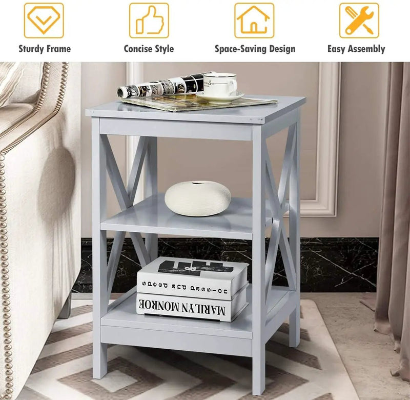 3-Tier X-Design Nightstands with Storage Shelves for Living Room Bedroom by DirectDeals