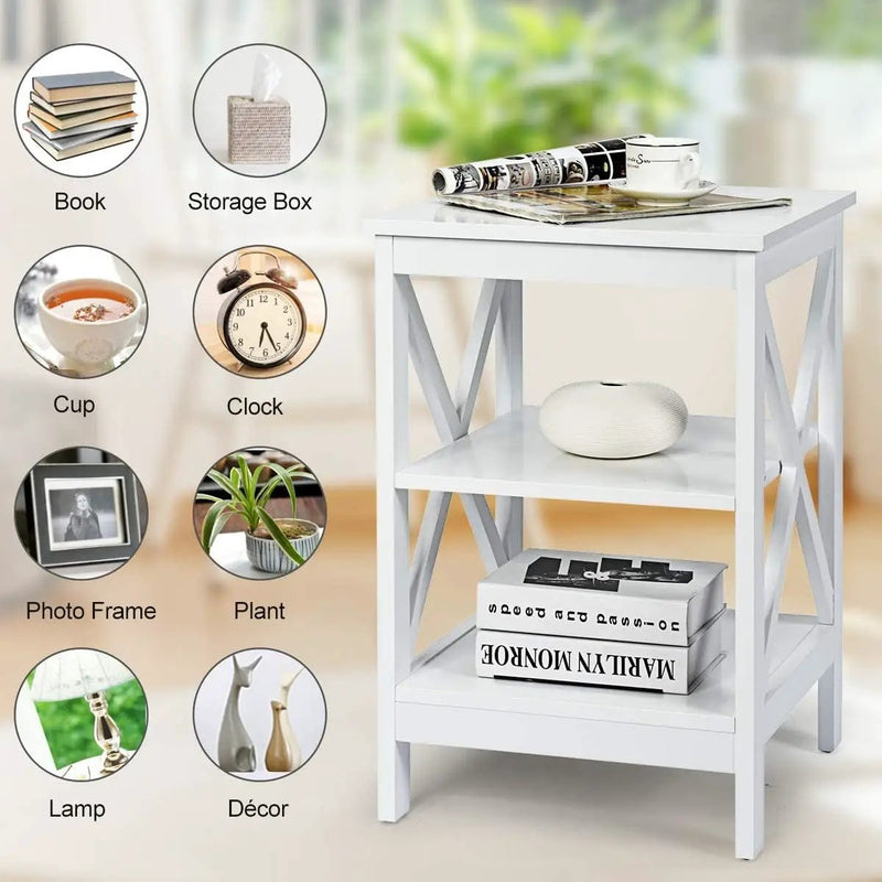 3-Tier X-Design Nightstands with Storage Shelves for Living Room Bedroom by DirectDeals