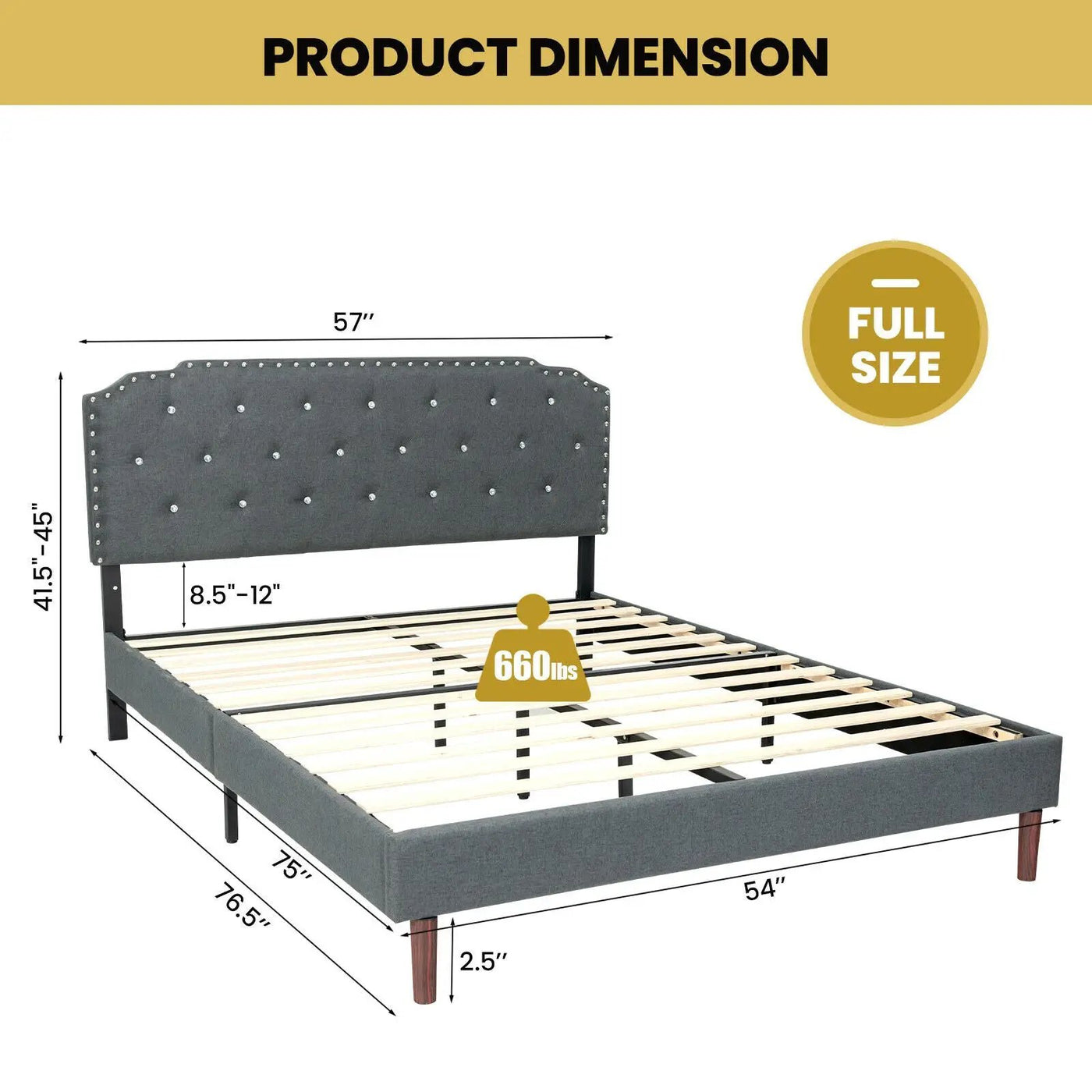 Upholstered Bed Frame with Adjustable Diamond Button Headboard by DirectDeals