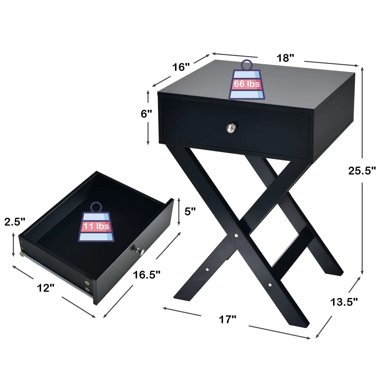Modern X-Shaped Nightstand with Drawer for Living Room Bedroom by DirectDeals