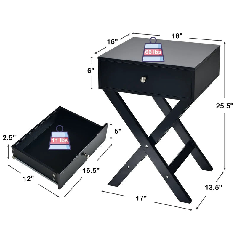 Modern X-Shaped Nightstand with Drawer for Living Room Bedroom by DirectDeals