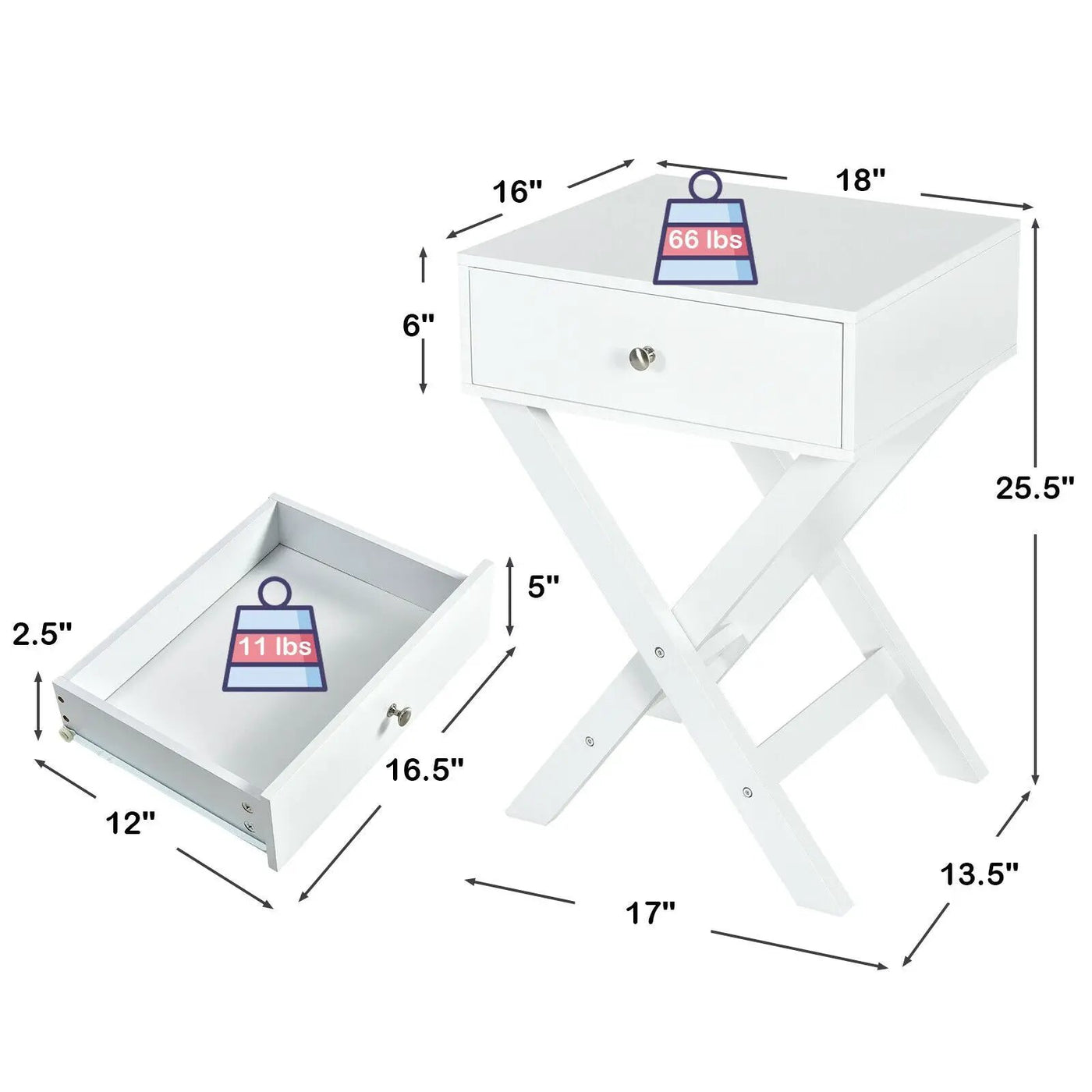 Modern X-Shaped Nightstand with Drawer for Living Room Bedroom by DirectDeals