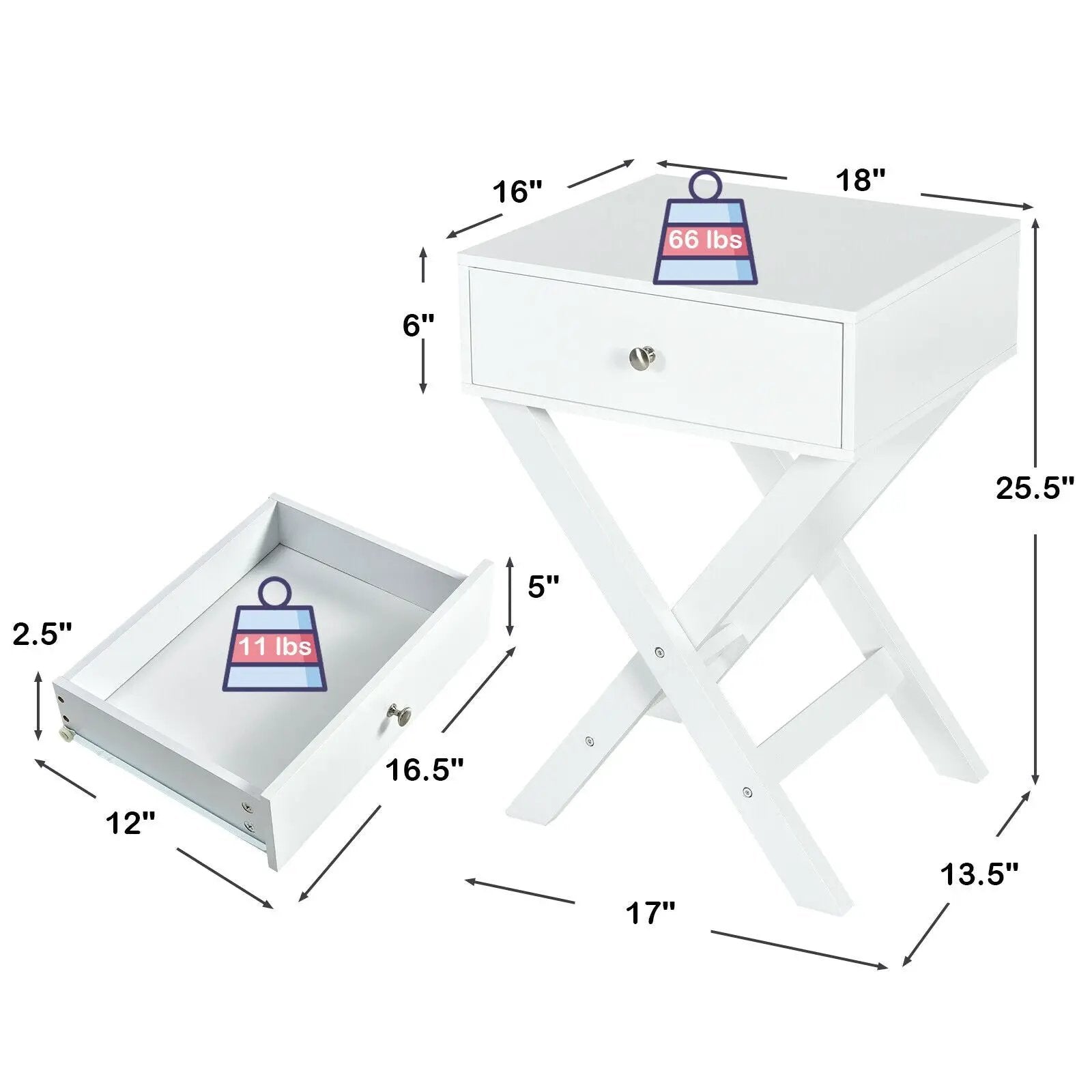 Modern X-Shaped Nightstand with Drawer for Living Room Bedroom by DirectDeals