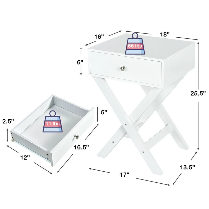 Modern X-Shaped Nightstand with Drawer for Living Room Bedroom by DirectDeals