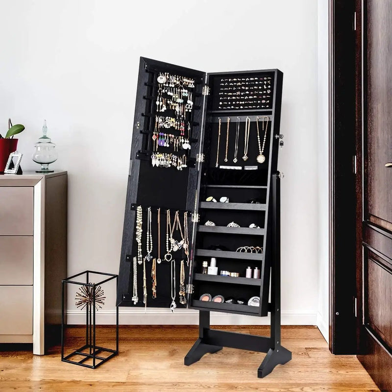 Jewelry Cabinet Stand Mirror Armoire with Large Storage Box by DirectDeals