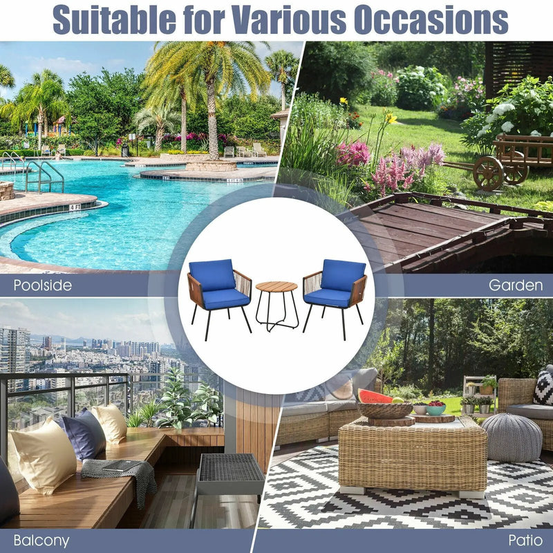 3 Pieces Patio Bistro Furniture Set with Armrest and Soft Cushions by DirectDeals