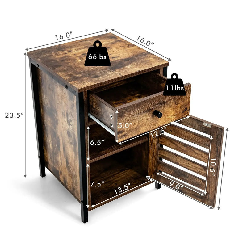 Industrial Nightstand with Drawer and Adjustable Shelf by DirectDeals
