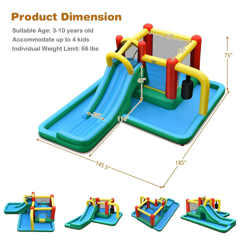 Inflatable Water Slide Climbing Bounce House with Tunnel and 735W Blower by DirectDeals