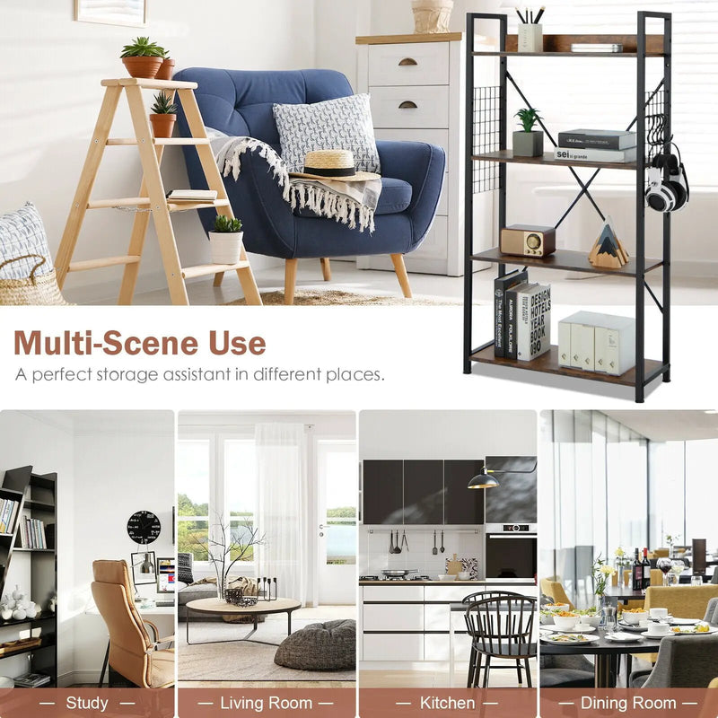 4 -Tier Industrial Open Storage Bookshelf-Coffee by DirectDeals