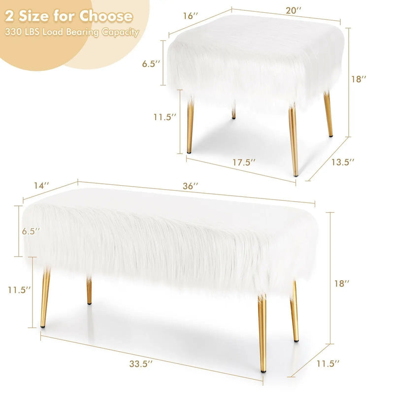 Faux Fur Vanity Stool with Golden Metal Legs for Makeup Room by DirectDeals