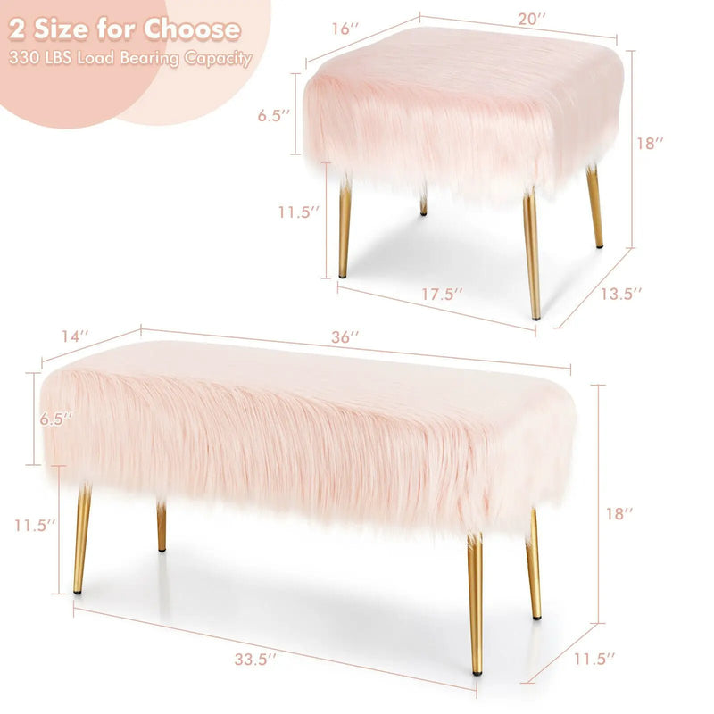 Faux Fur Vanity Stool with Golden Metal Legs for Makeup Room by DirectDeals