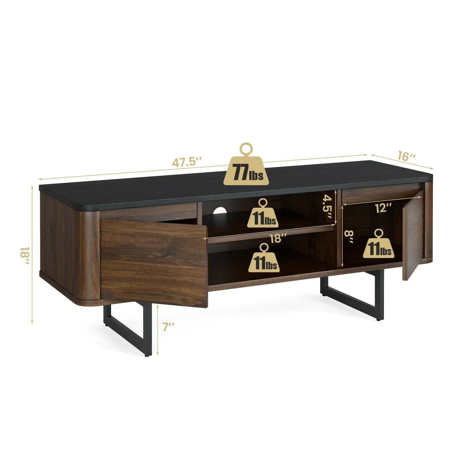 Wooden TV Stand with 2-Door Storage Cabinets for for TVs up to 55 Inch by DirectDeals