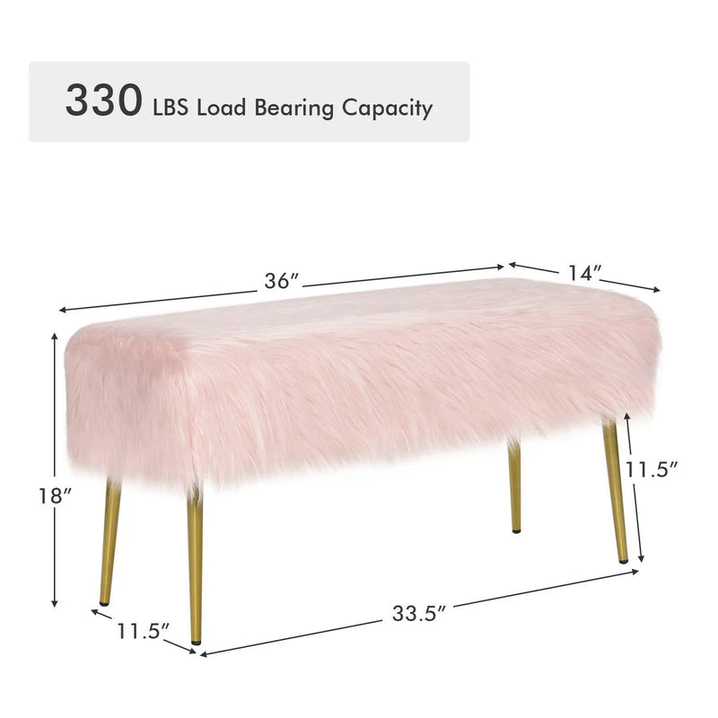 Upholstered Faux Fur Vanity Stool with Golden Legs for Makeup Room by DirectDeals