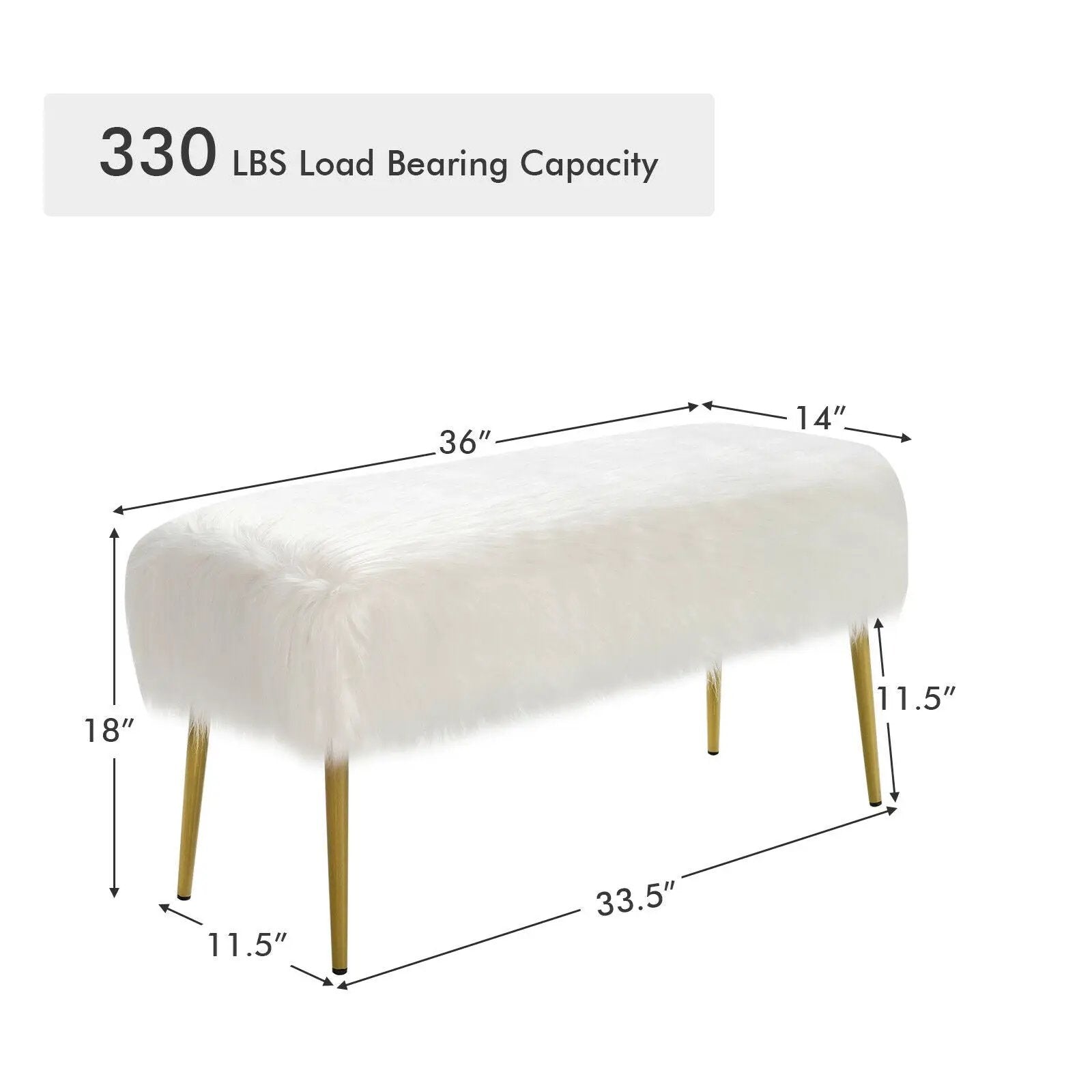 Upholstered Faux Fur Vanity Stool with Golden Legs for Makeup Room by DirectDeals