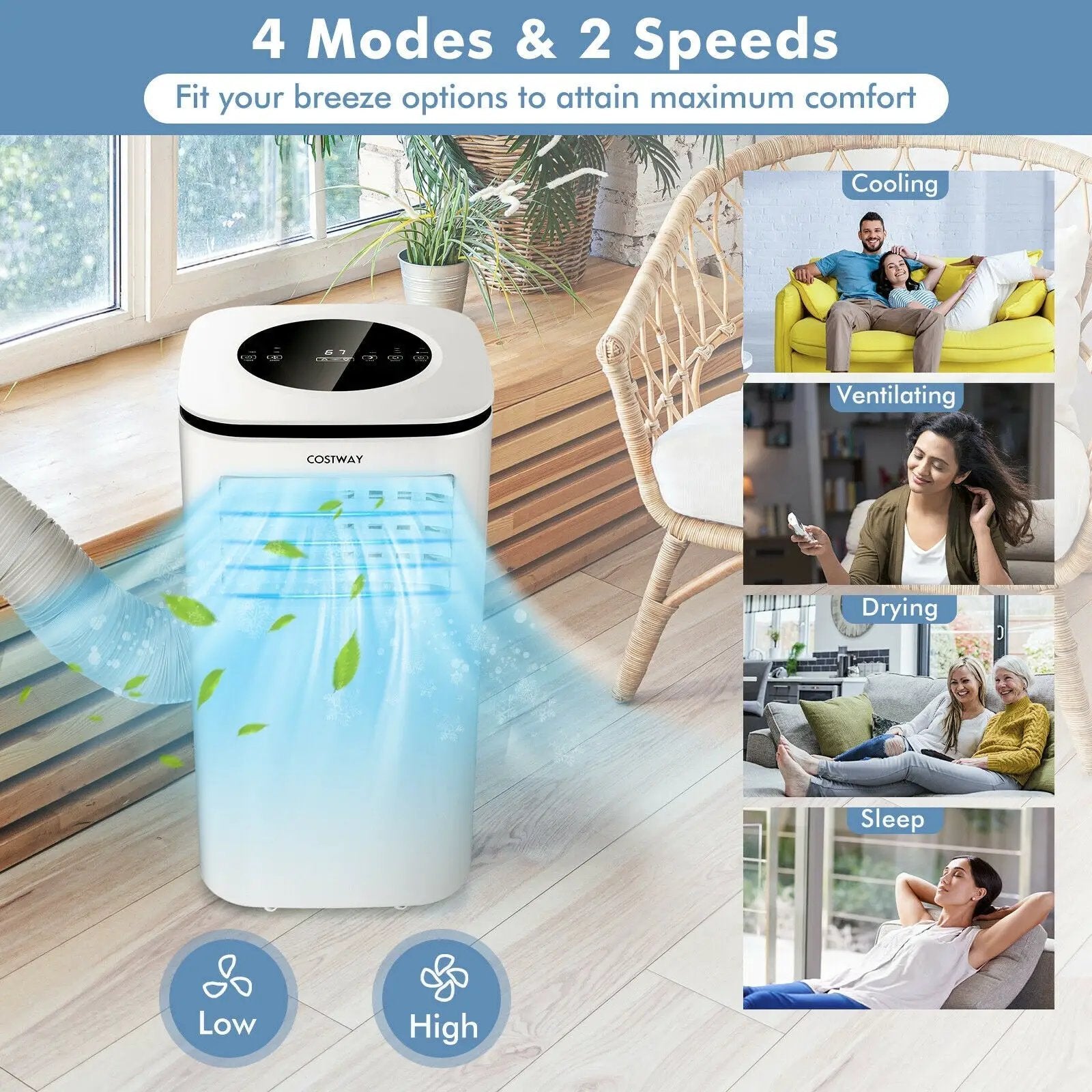 9000 BTU 3 in 1 Portable Air Conditioner with Fan and Dehumidifier-White by DirectDeals